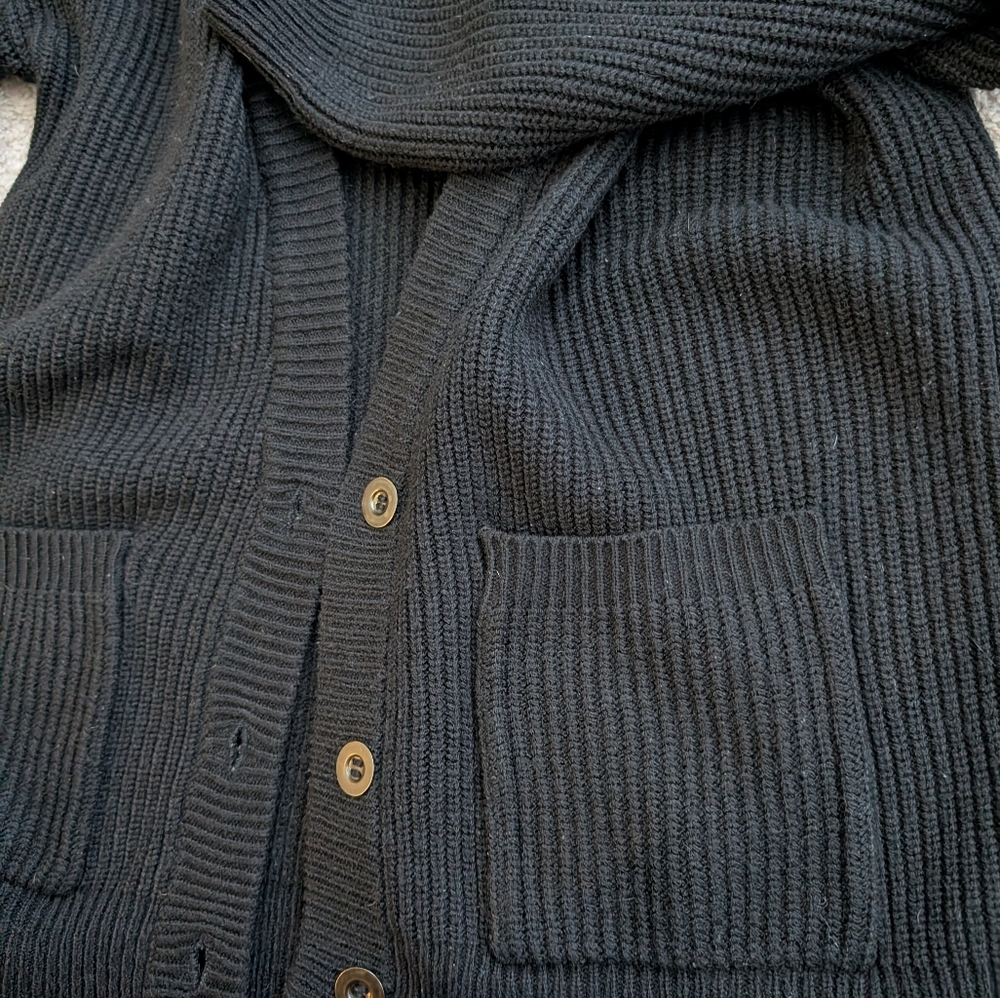 Black Ribbed Cardigan Sweater - Picture 4 of 6
